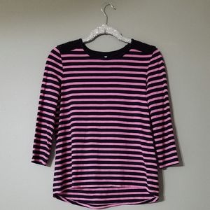 Talbots 3/4 sleeve pink and black striped shirt P